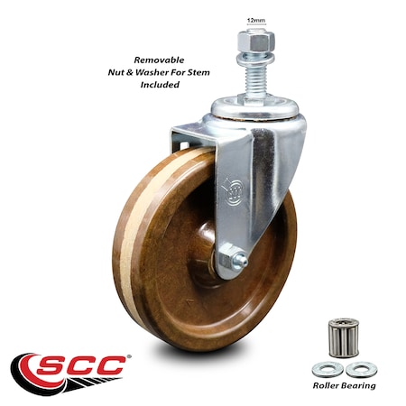 Service Caster 5 Inch High Temp Phenolic Wheel Swivel 12mm Threaded Stem Caster SCC SCC-TS20S514-PHRHT-M1215